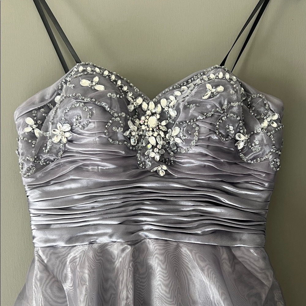 Strapless Silver Embellished Prom Dress